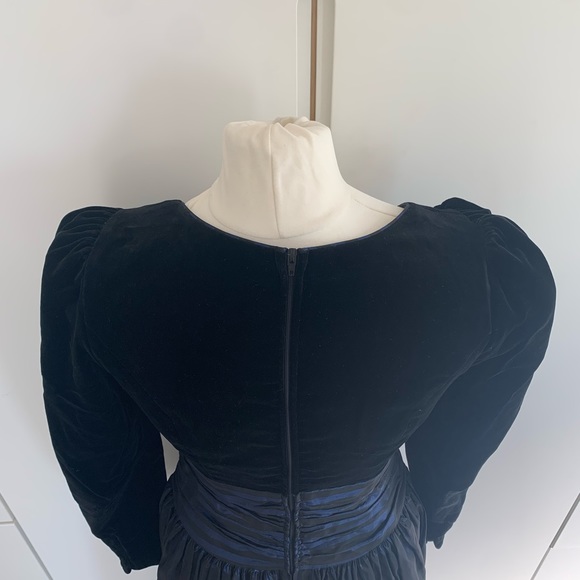 Vintage 80s Laura Ashley Taffeta Velvet Midi Dress  UK 12 Modern Size 8-10 - Picture 9 of 16